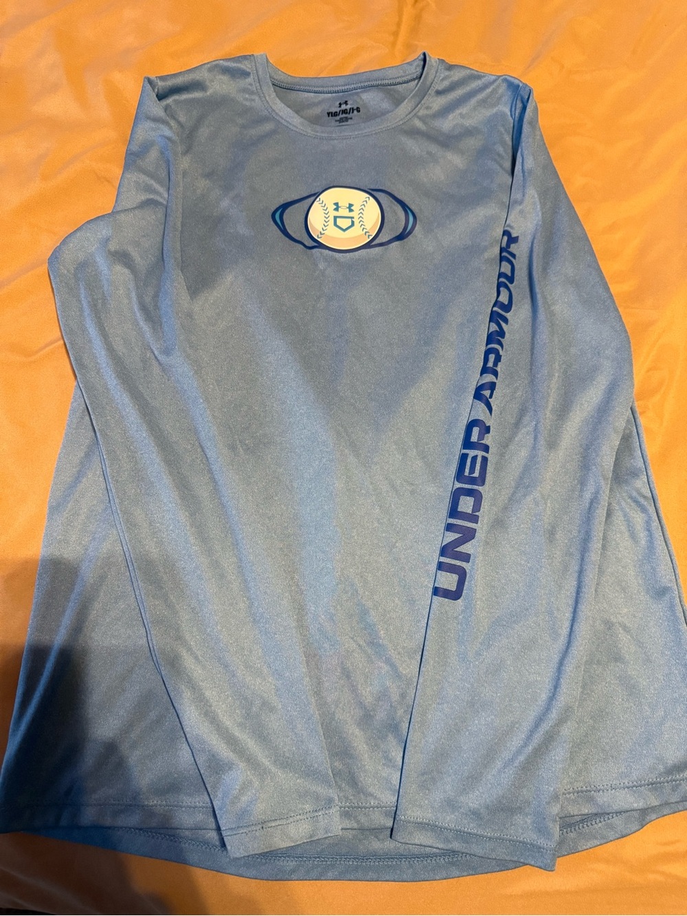 Under Armour Light Blue Long Sleeve Performance Tee with Logo Sleeve Print